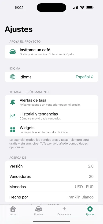 TuTasa — Ajustes